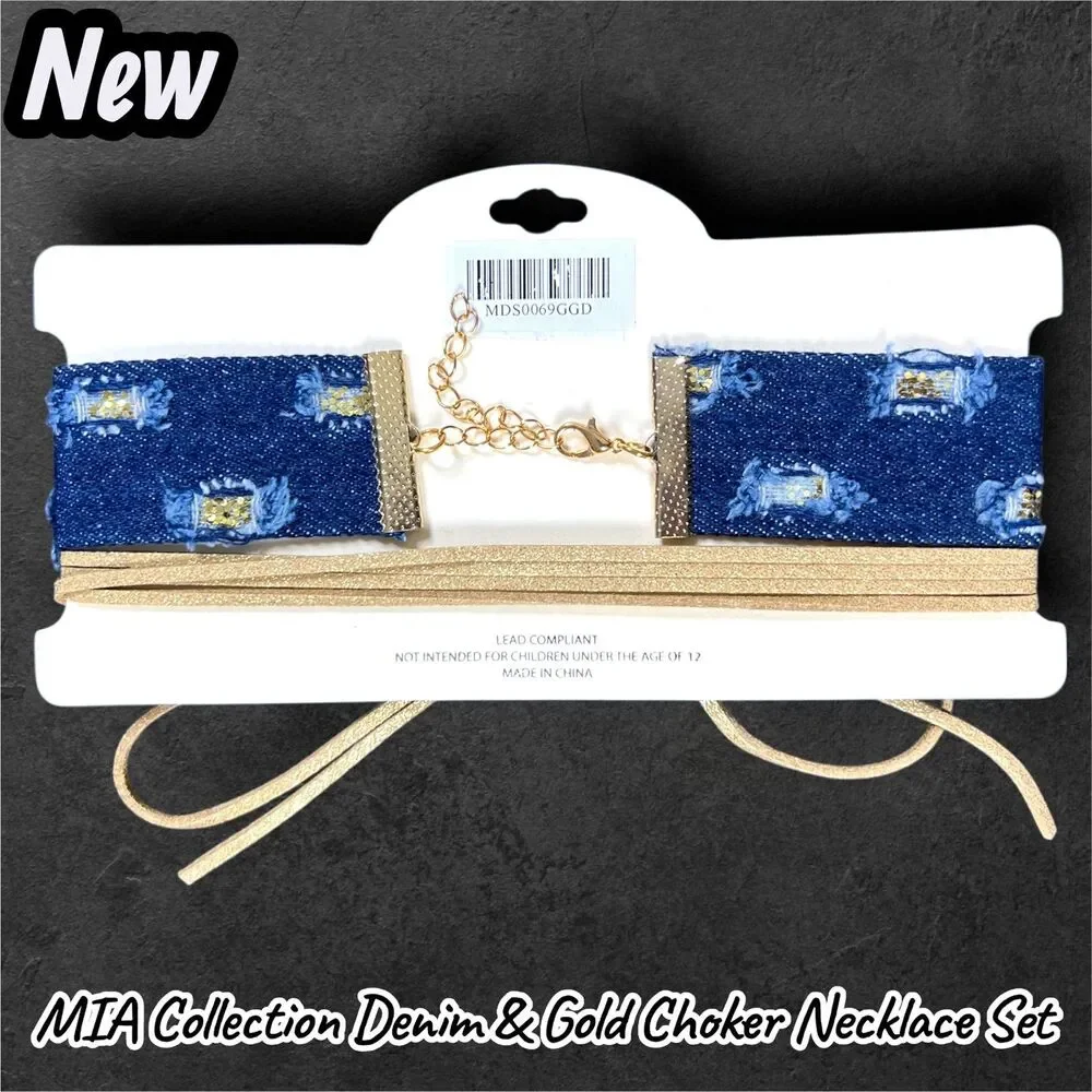 NEW MIA Collection Denim & Gold Choker Necklace Set (2 Piece)
